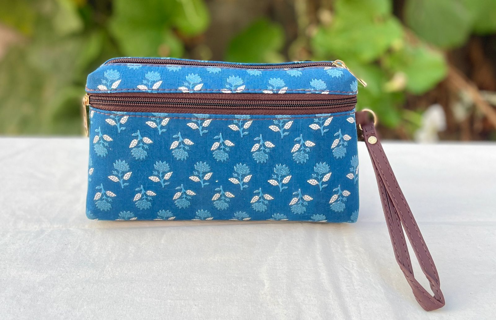 Indigo 3 zip wristlet