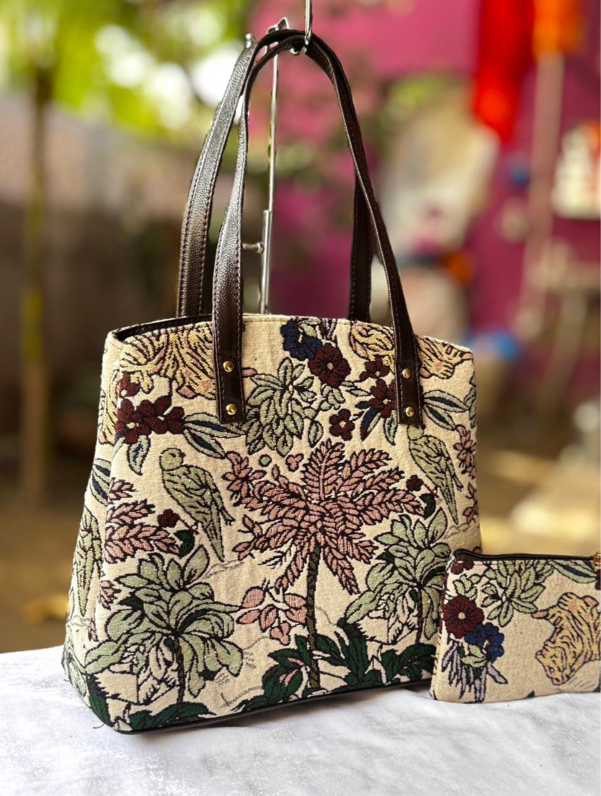 Floral ikkat dora tote