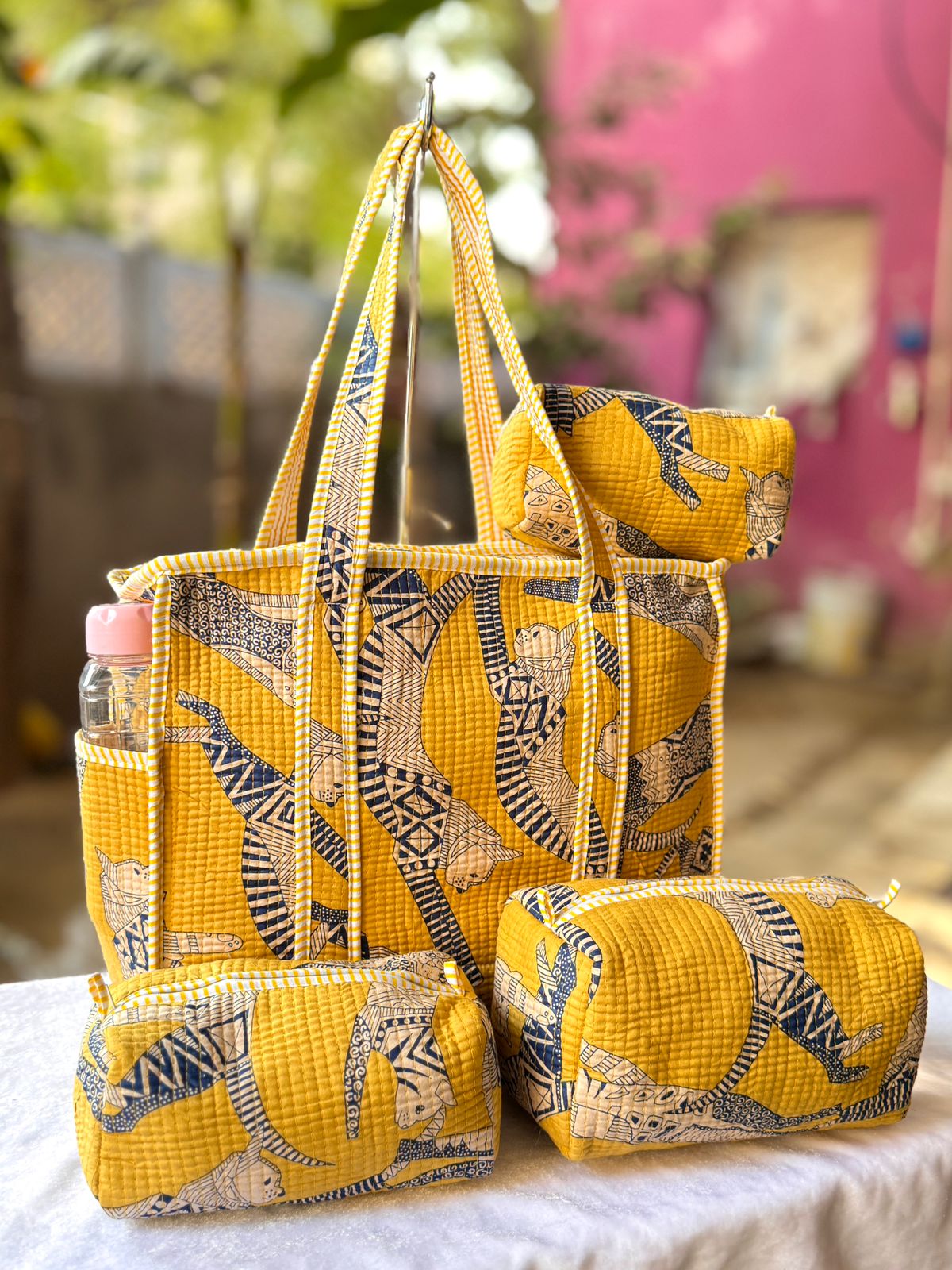 Yellow panther quilted combo set