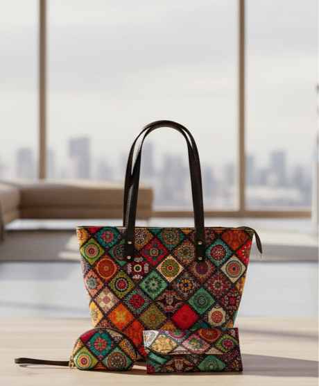 geometric combo tote