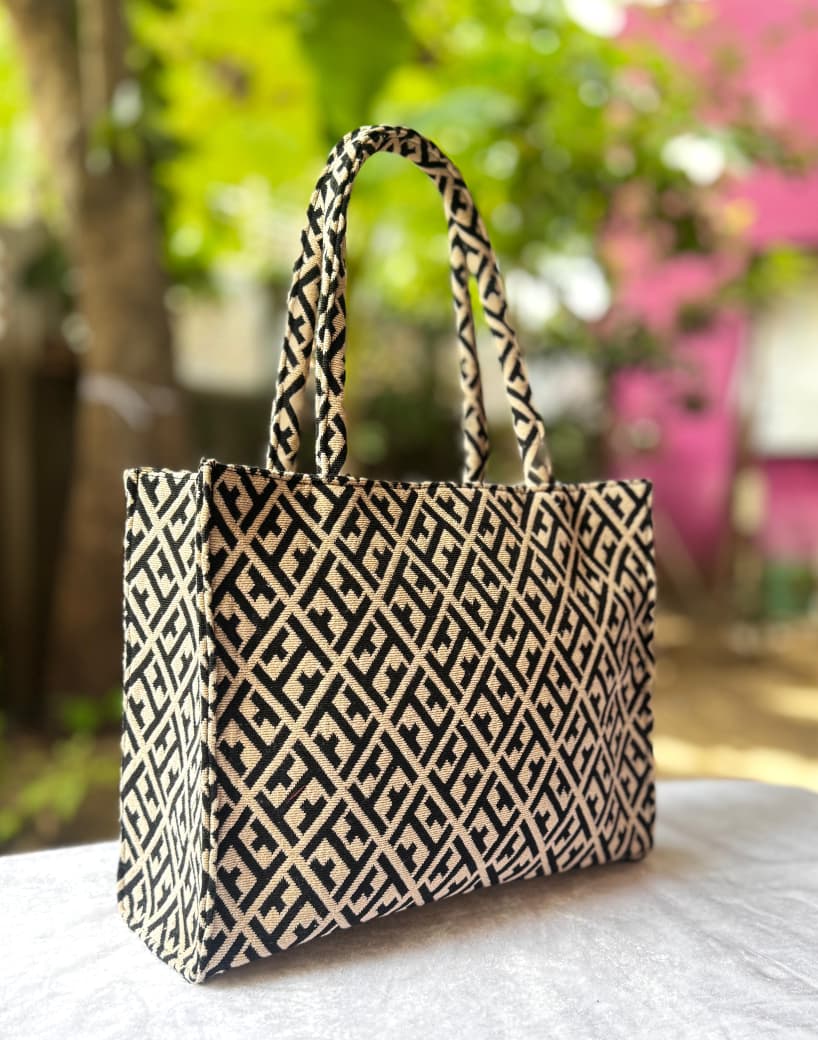 Greek key lucky tote