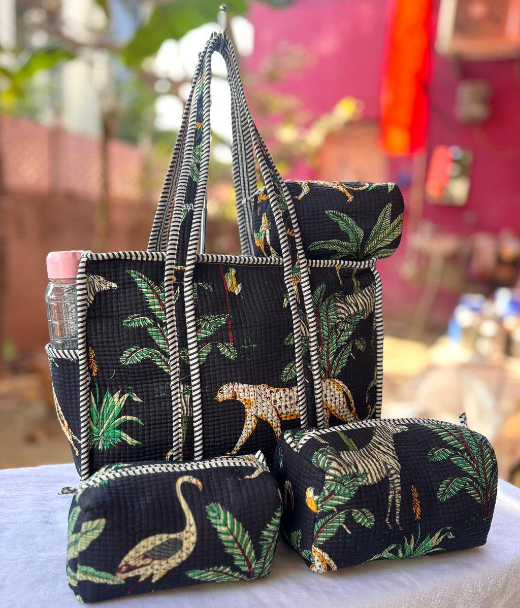 Black jungle quilted combo set