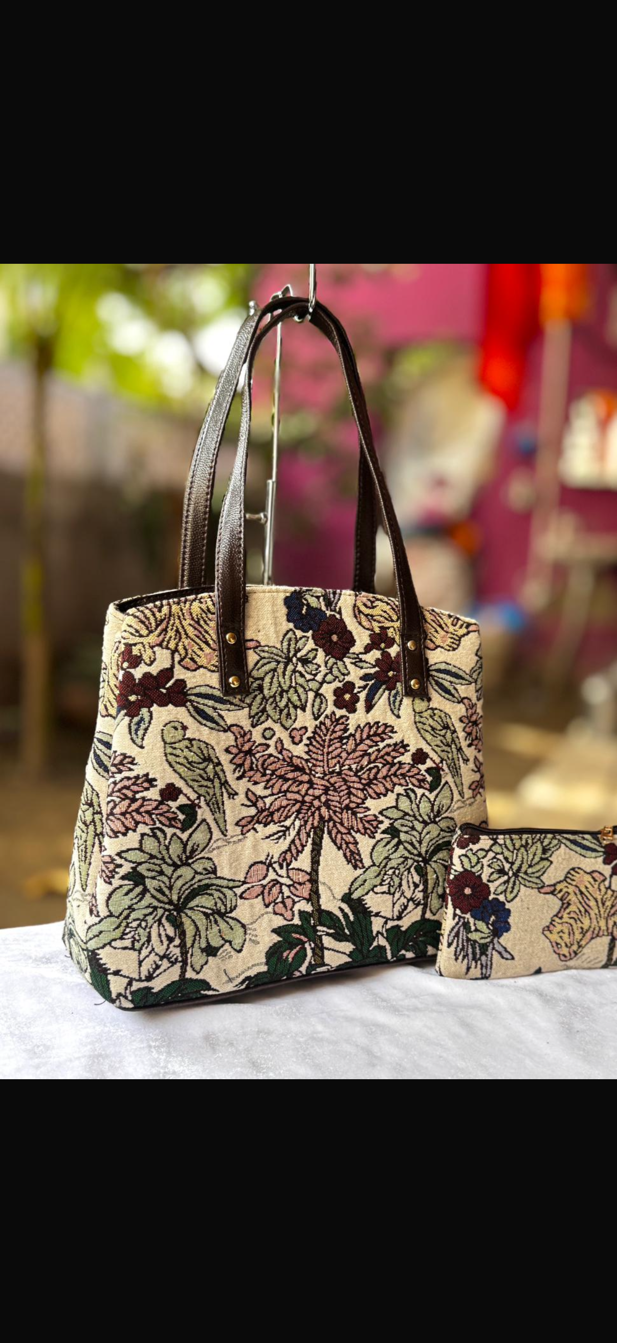 Floral ikkat dora tote